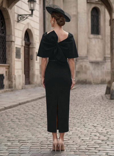 Sheath/Column Off-The-Shoulder Sleeveless Ankle-Length Satin/Elastic Satin Evening Dresses With Back Slit