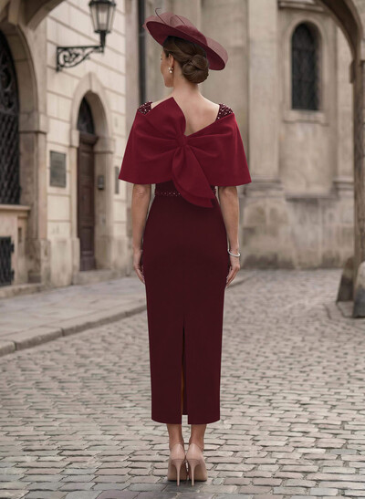 Sheath/Column Off-The-Shoulder Sleeveless Ankle-Length Satin/Elastic Satin Evening Dresses With Back Slit