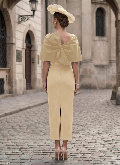 Sheath/Column Off-The-Shoulder Sleeveless Ankle-Length Satin/Elastic Satin Evening Dresses With Back Slit
