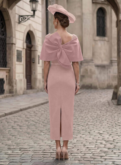 Sheath/Column Off-The-Shoulder Sleeveless Ankle-Length Satin/Elastic Satin Evening Dresses With Back Slit