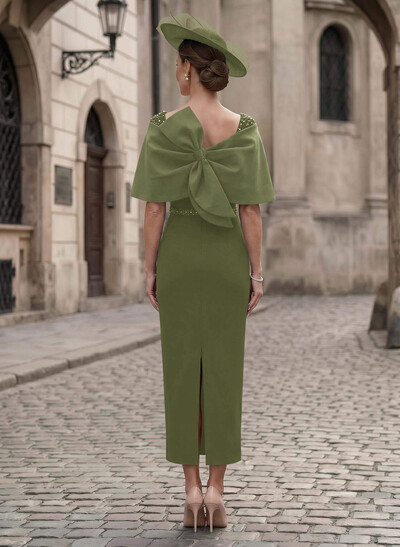 Sheath/Column Off-The-Shoulder Sleeveless Ankle-Length Satin/Elastic Satin Evening Dresses With Back Slit