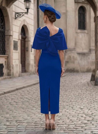 Sheath/Column Off-The-Shoulder Sleeveless Ankle-Length Satin/Elastic Satin Evening Dresses With Back Slit