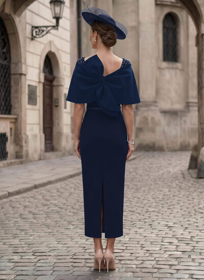 Sheath/Column Off-The-Shoulder Sleeveless Ankle-Length Satin/Elastic Satin Evening Dresses With Back Slit