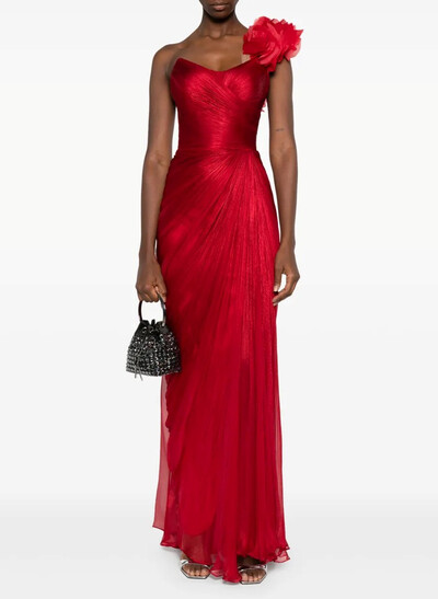 Elegant One-Shoulder Sleeveless Floor-Length Chiffon Evening Dresses With Ruffle/Pleated/Flower(s)
