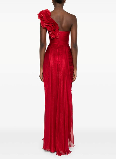 Elegant One-Shoulder Sleeveless Floor-Length Chiffon Evening Dresses With Ruffle/Pleated/Flower(s)