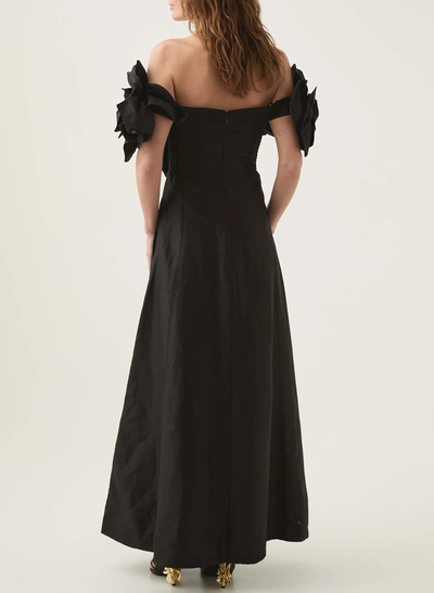 Elegant Off-The-Shoulder A-Line Floor-Length Elastic Satin Evening Dresses With Flower(s)