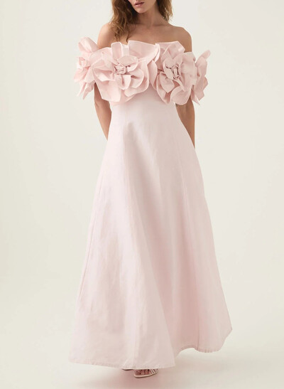 Elegant Off-The-Shoulder A-Line Floor-Length Taffeta Evening Dresses With Flower(s)