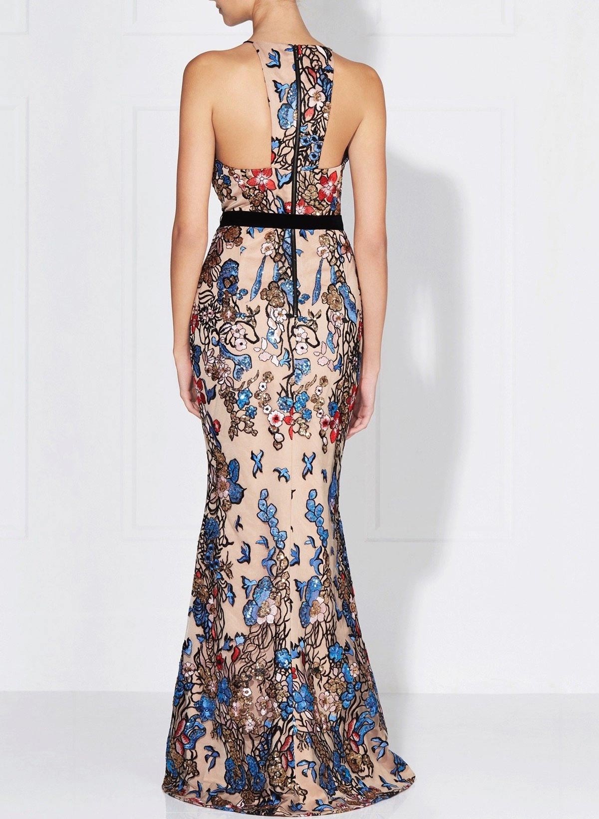 Sparkle & Shine Halter Sleeveless Mermaid Floor-Length Sequined Evening Dresses With Sash