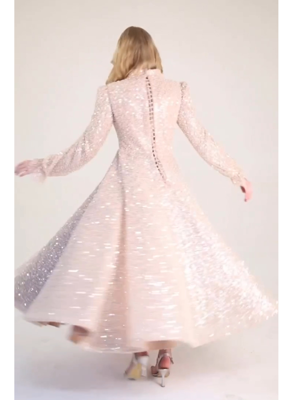 A-Line High Neck Long Sleeves Ankle-Length Evening Dresses With Sequins