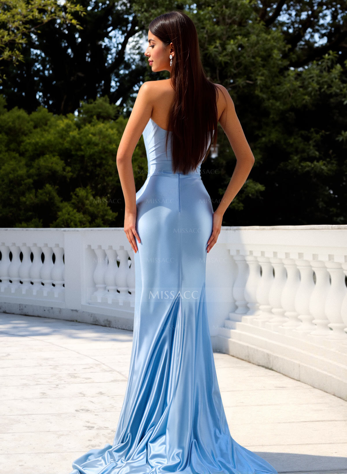Trumpet/Mermaid Strapless Court Train Stretch Satin Knit Evening Dresses With High Split
