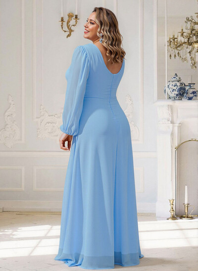 Elegant V-Neck Long Sleeves A-Line Floor-Length Chiffon Mother Of The Bride Dresses