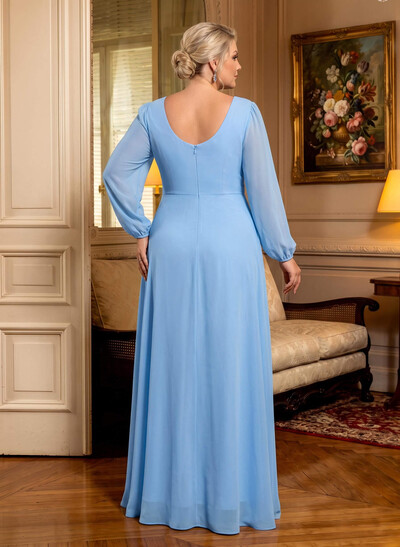 Elegant V-Neck Long Sleeve A-Line Floor-Length Chiffon Mother of the Bride Dresses