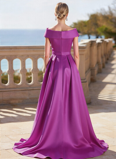 Elegant Off-The-Shoulder Sleeveless Detachable Satin Evening Dresses With Bow(s)