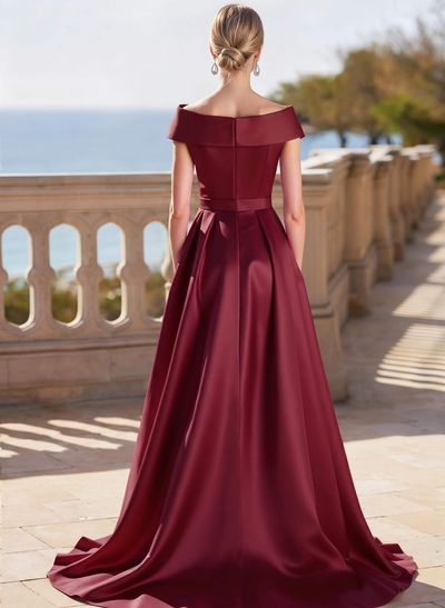 Elegant Off-The-Shoulder Sleeveless Detachable Satin Mother Of The Bride Dresses With Bow(s)