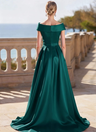 Elegant Off-The-Shoulder Sleeveless Detachable Satin Mother Of The Bride Dresses With Bow(s)