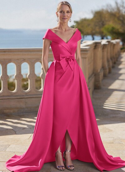 Elegant Off-The-Shoulder Sleeveless Detachable Satin Mother Of The Bride Dresses With Bow(s)