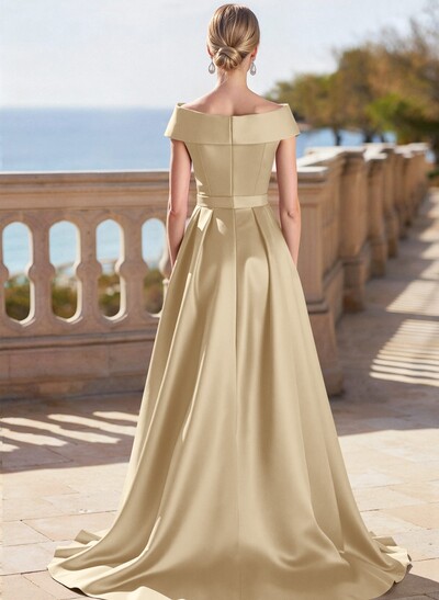 Elegant Off-The-Shoulder Sleeveless Detachable Satin Mother Of The Bride Dresses With Bow(s)