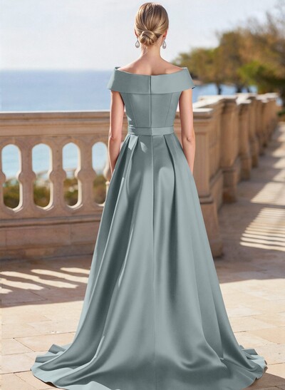 Elegant Off-The-Shoulder Sleeveless Detachable Satin Mother Of The Bride Dresses With Bow(s)