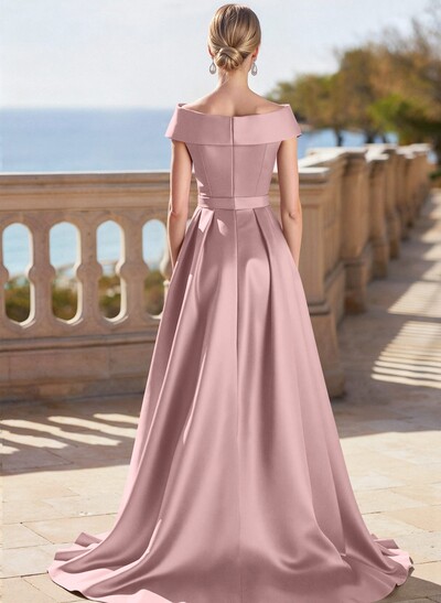 Elegant Off-The-Shoulder Sleeveless Detachable Satin Mother Of The Bride Dresses With Bow(s)