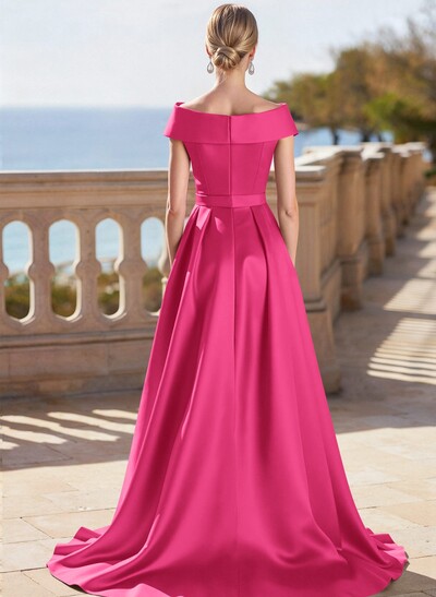 Elegant Off-The-Shoulder Sleeveless Detachable Satin Mother Of The Bride Dresses With Bow(s)