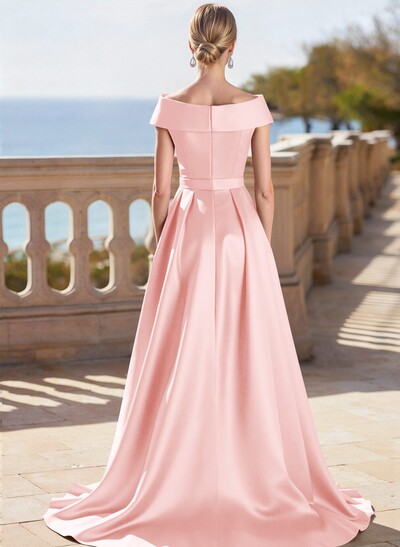 Elegant Off-The-Shoulder Sleeveless Detachable Satin Mother Of The Bride Dresses With Bow(s)