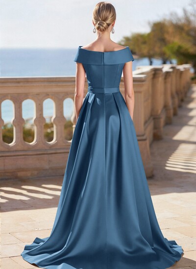 Elegant Off-The-Shoulder Sleeveless Detachable Satin Mother Of The Bride Dresses With Bow(s)