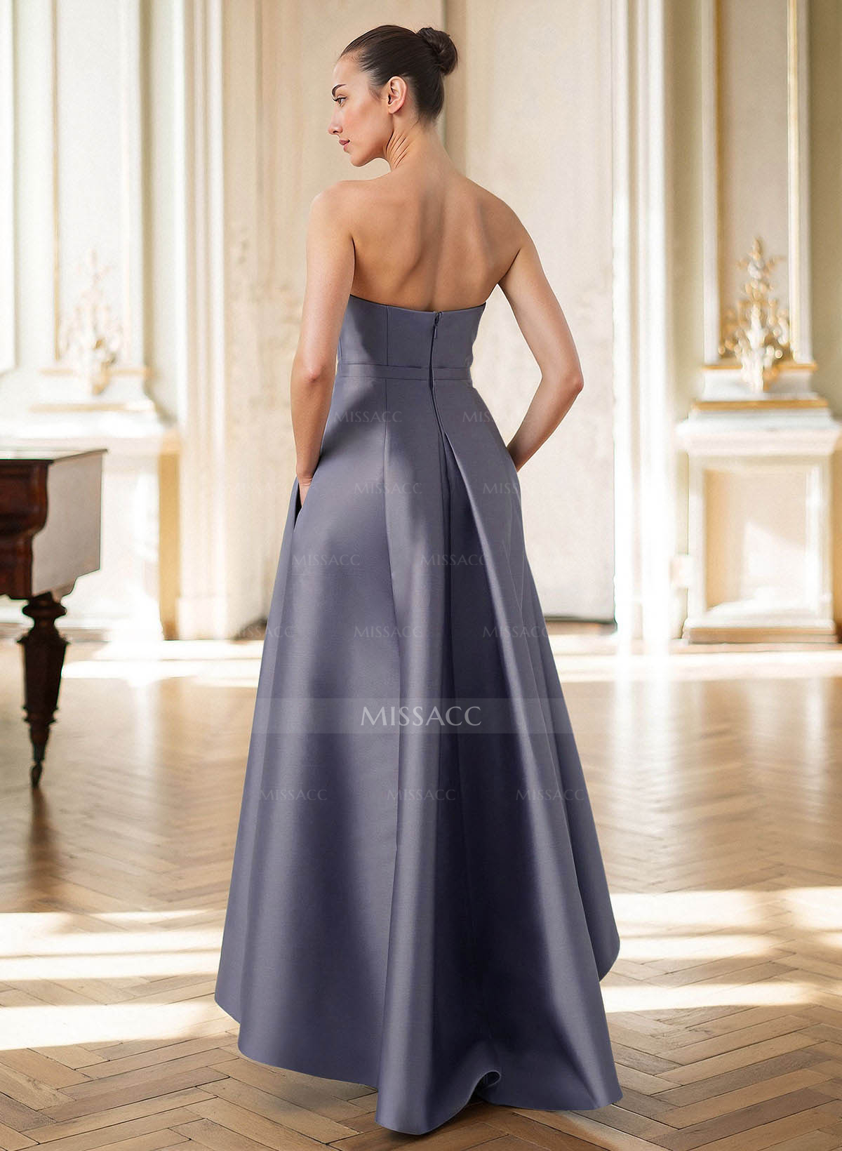 Elegant Strapless Sleeveless A-Line Asymmetrical Length Satin Mother Of The Bride Dresses With Bow(s)