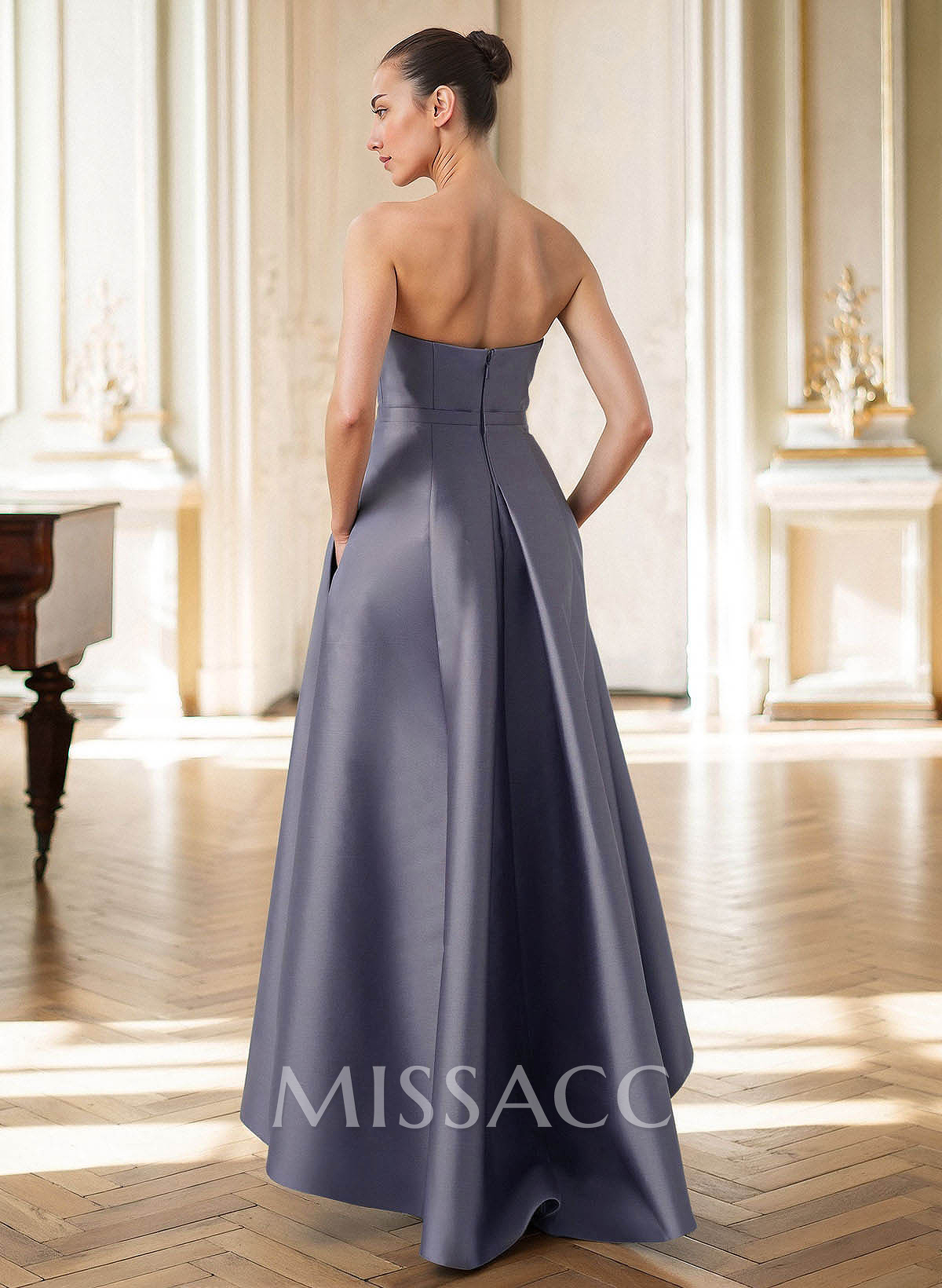Elegant Strapless Sleeveless A-Line Asymmetrical Length Satin Mother Of The Bride Dresses With Bow(s)