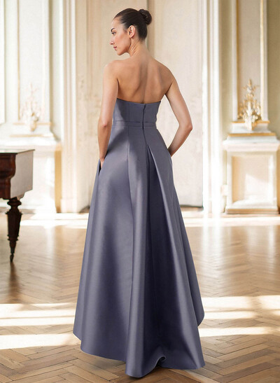 Elegant Bandeau Sleeveless A-Line Asymmetric Satin Mother Of The Bride Dress With Bow Detail