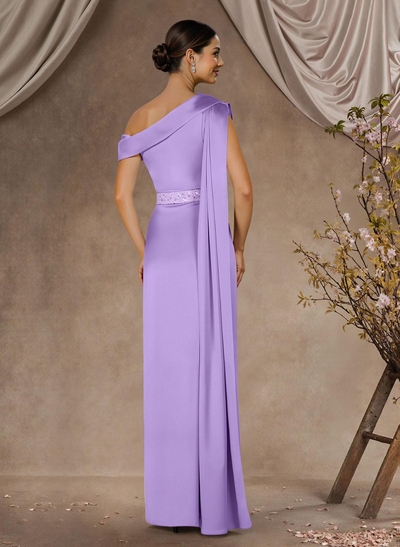 Sheath/Column One-Shoulder Floor-Length Crepe Satin Mother Of The Bride Dresses With Sweeping Side Drape