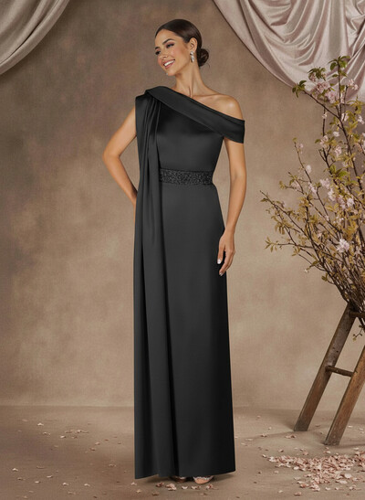 Sheath/Column One-Shoulder Floor-Length Crepe Satin Mother Of The Bride Dresses With Sweeping Side Drape
