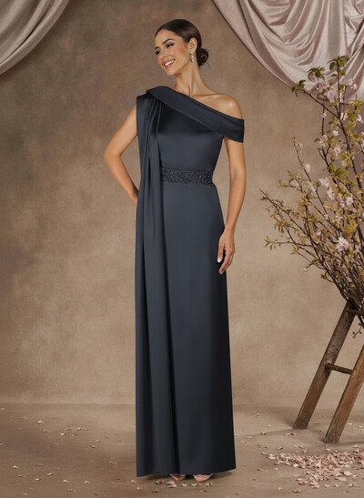 Sheath/Column One-Shoulder Floor-Length Crepe Satin Mother Of The Bride Dresses With Sweeping Side Drape