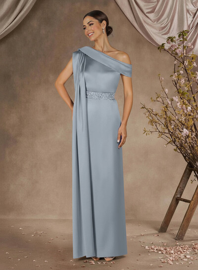 Sheath/Column One-Shoulder Floor-Length Crepe Satin Mother Of The Bride Dresses With Sweeping Side Drape
