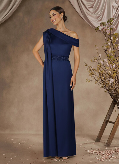 Sheath/Column One-Shoulder Floor-Length Crepe Satin Mother Of The Bride Dresses With Sweeping Side Drape