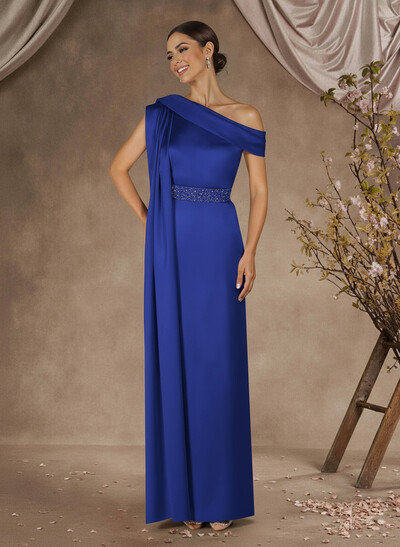 Sheath/Column One-Shoulder Floor-Length Crepe Satin Mother Of The Bride Dresses With Sweeping Side Drape