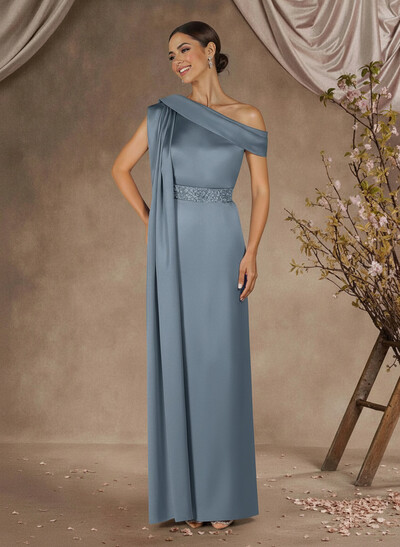 Sheath/Column One-Shoulder Floor-Length Crepe Satin Mother Of The Bride Dresses With Sweeping Side Drape