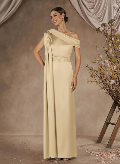Sheath/Column One-Shoulder Floor-Length Crepe Satin Mother Of The Bride Dresses With Sweeping Side Drape
