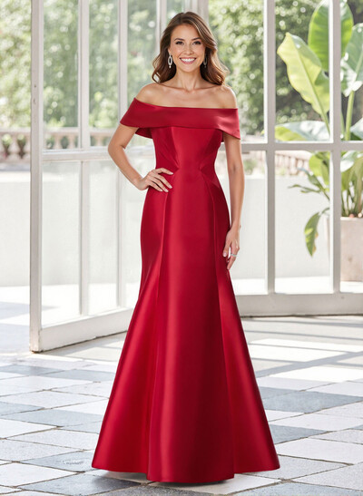 Trumpet/Mermaid Off-The-Shoulder Floor-Length Satin Mother Of The Bride Dresses