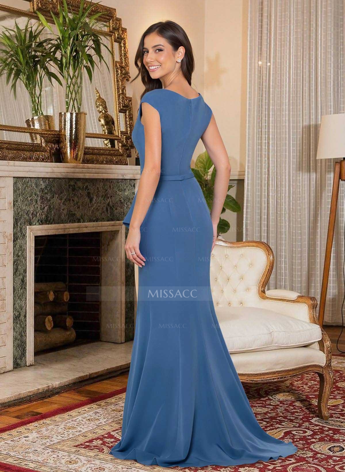 Elegant Asymmetrical Neckline Mermaid Sweep Train Crepe Satin Mother Of The Bride Dresses With Ruffle/Split Front/Beading