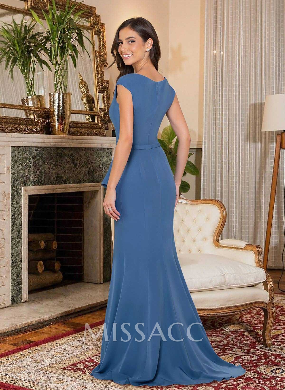 Elegant Asymmetrical Neckline Mermaid Sweep Train Crepe Satin Mother Of The Bride Dresses With Ruffle/Split Front/Beading