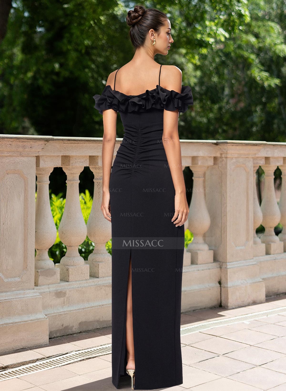 Sheath/Column Off-The-Shoulder Sleeveless Floor-Length Elastic Satin Mother Of The Bride Dresses With Shoulder Ruffle