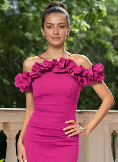 Sheath/Column Off-The-Shoulder Sleeveless Floor-Length Elastic Satin Mother Of The Bride Dresses With Shoulder Ruffle
