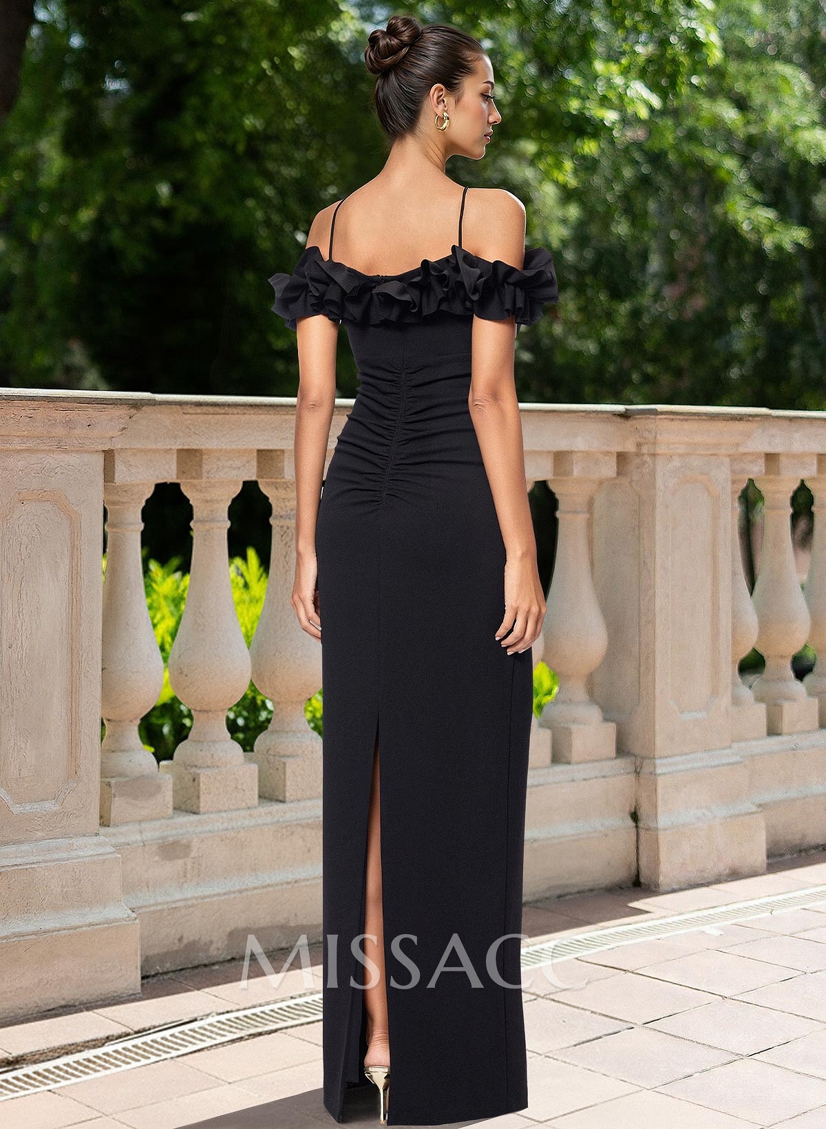 Sheath/Column Off-The-Shoulder Sleeveless Floor-Length Elastic Satin Mother Of The Bride Dresses With Shoulder Ruffle