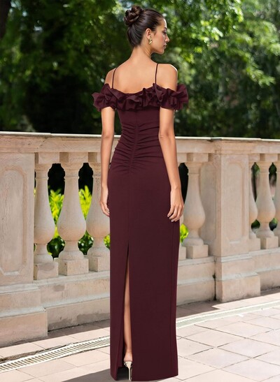 Sheath/Column Off-The-Shoulder Sleeveless Floor-Length Elastic Satin Mother Of The Bride Dresses With Shoulder Ruffle