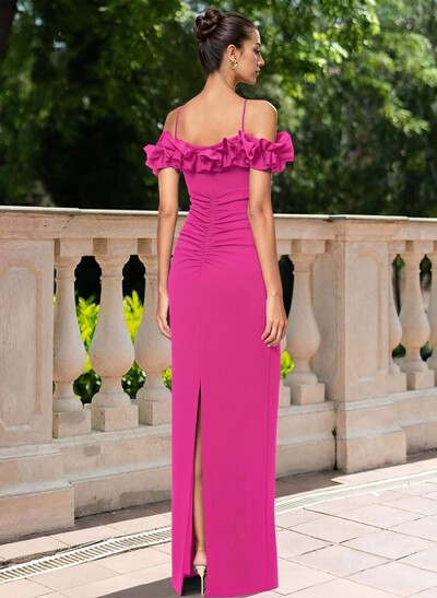 Sheath/Column Off-The-Shoulder Sleeveless Floor-Length Elastic Satin Mother Of The Bride Dresses With Shoulder Ruffle