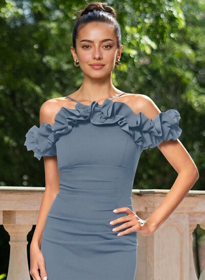 Sheath/Column Off-The-Shoulder Sleeveless Floor-Length Elastic Satin Mother Of The Bride Dresses With Shoulder Ruffle