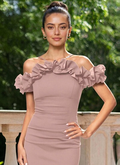 Sheath/Column Off-The-Shoulder Sleeveless Floor-Length Elastic Satin Mother Of The Bride Dresses With Shoulder Ruffle