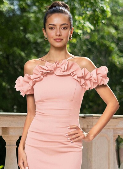 Sheath/Column Off-The-Shoulder Sleeveless Floor-Length Elastic Satin Mother Of The Bride Dresses With Shoulder Ruffle