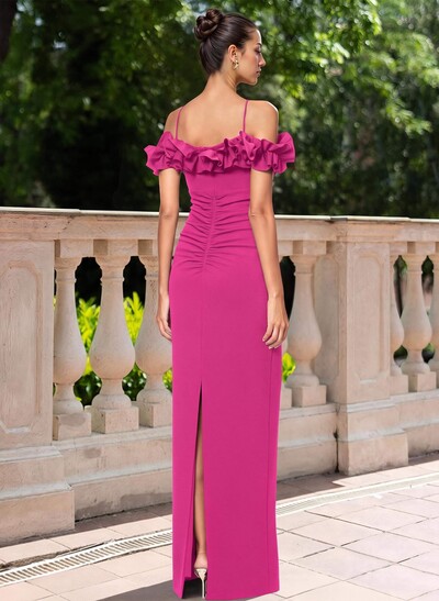 Sheath/Column Off-The-Shoulder Sleeveless Floor-Length Elastic Satin Mother Of The Bride Dresses With Shoulder Ruffle
