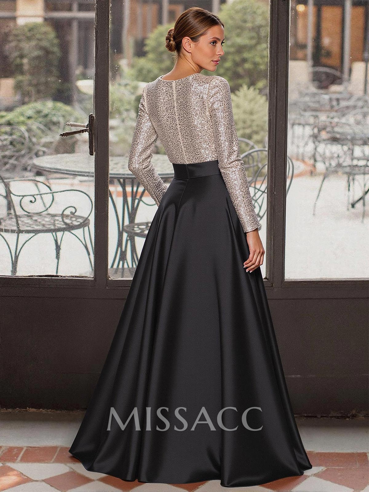 A-Line V-Neck Long Sleeves Floor-Length Satin Mother Of The Bride Dresses With Bow(s)